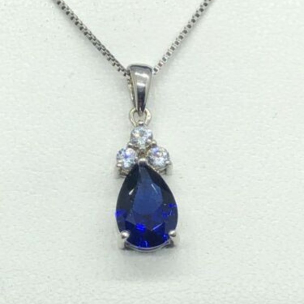 blue Sapphire and Sterling Silver Fine Jewelry teardrop necklace nwb $179 - Picture 4 of 11